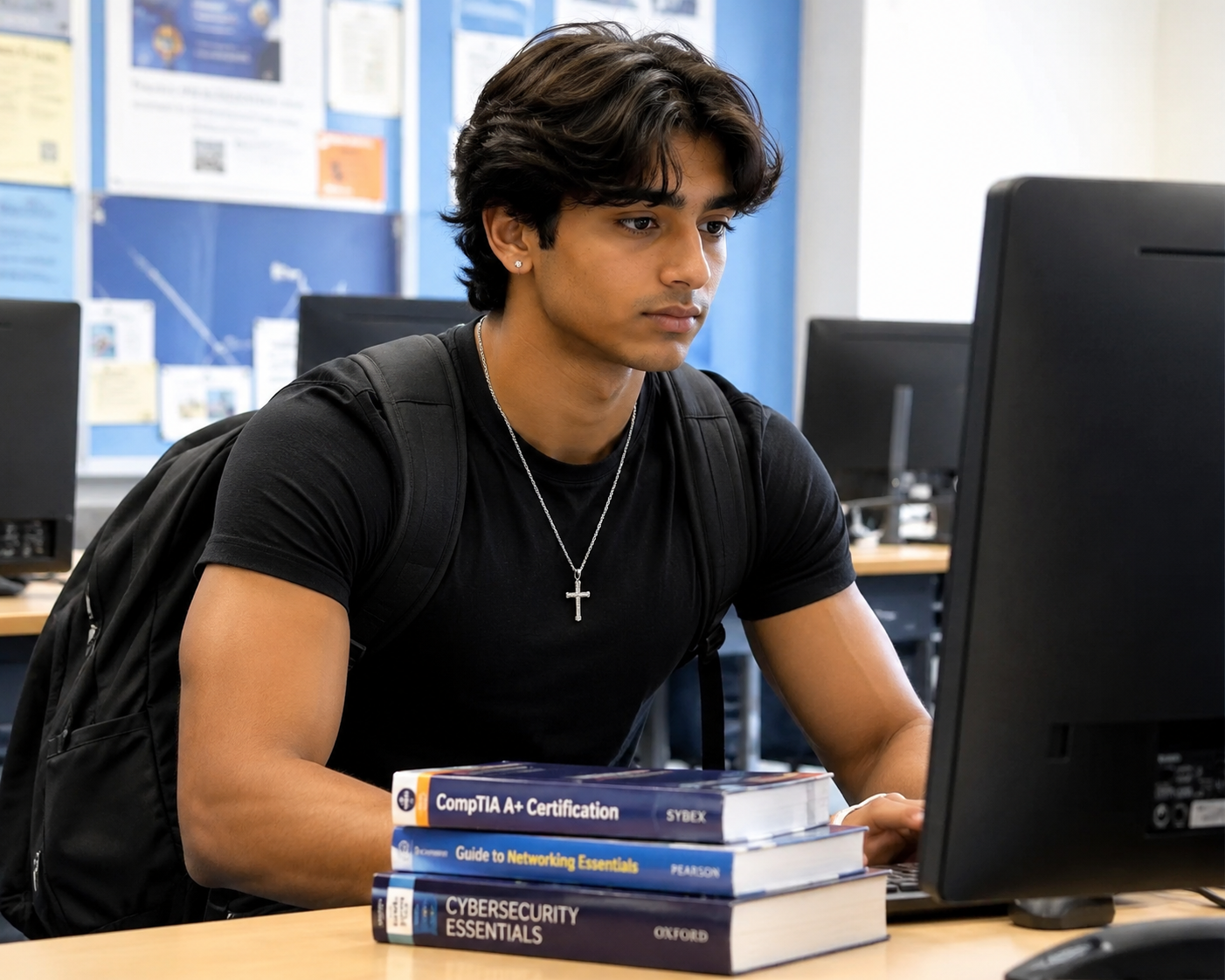 Dream Academy technology student studying networking and cybersecurity